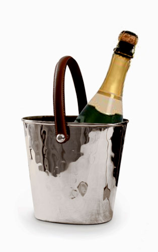 Leather handled silver plated wine cooler with award winning champagne
